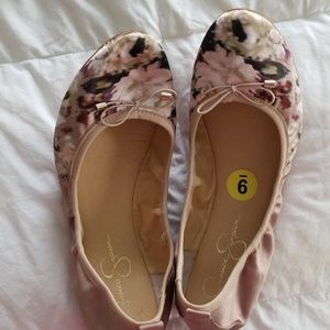 Jessica Simpson Blush Satin Floral Flats